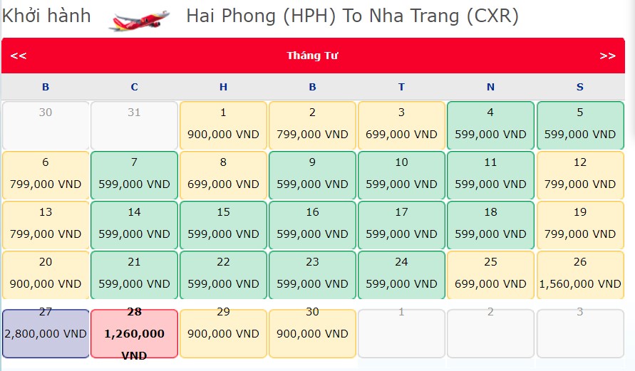 Giá vé máy bay Hải Phòng đi Nha Trang