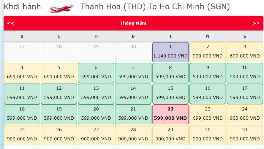 Giá vé từ Thanh Hóa - Hồ Chí Minh