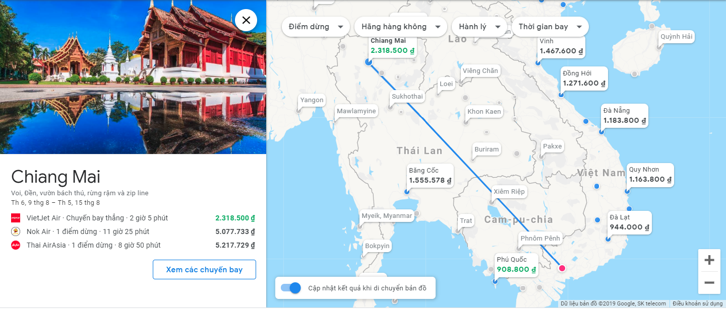 Đường bay từ TP. Hồ Chí Minh đến Chiang Mai