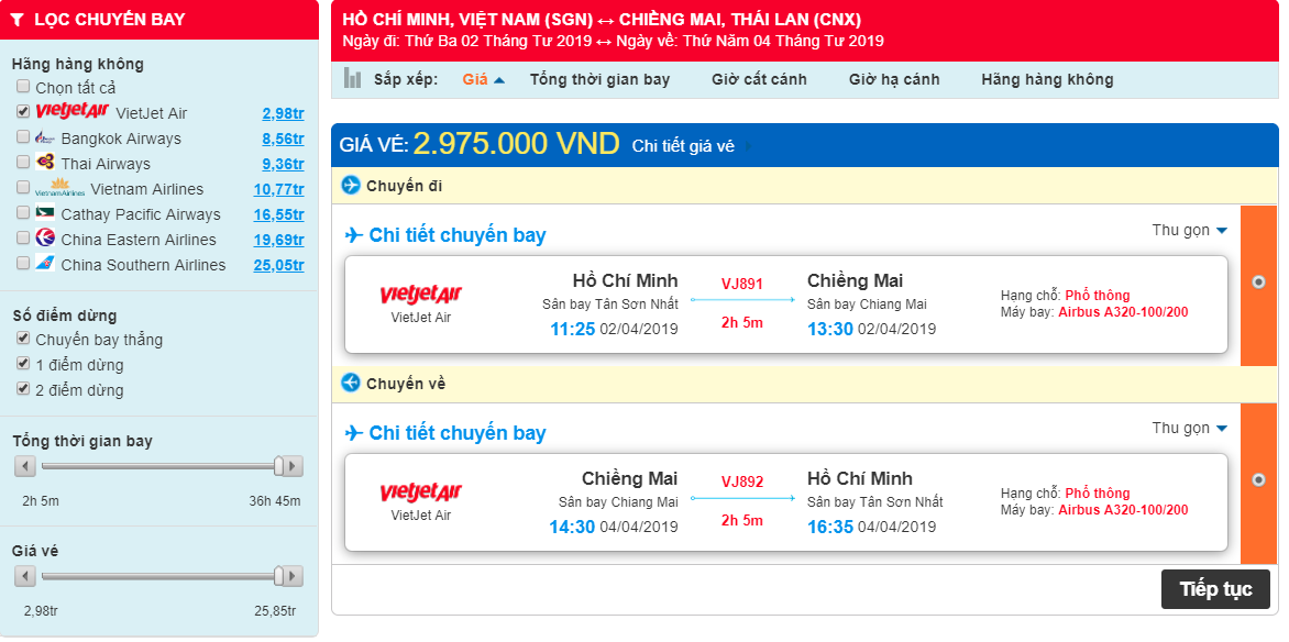 Giá vé máy bay đi Chiang Mai Vietjet từ TpHCM