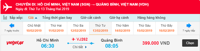 Giá vé máy bay từ Hồ Chí Minh đi Đồng Hới 