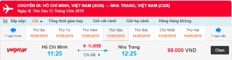 Giá vé máy bay Hồ Chí Minh đi Nha Trang