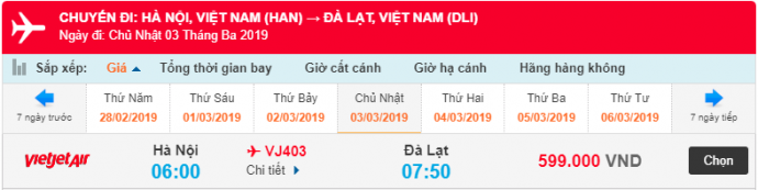 Giá vé máy bay Hồ Chí Minh đi Đà Lạt