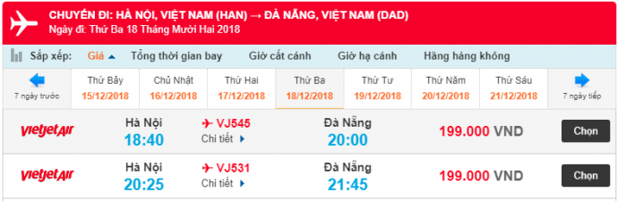 Giá vé máy bay từ Hà Nội đi Đà Nẵng