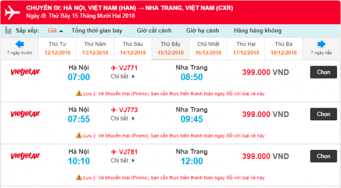 Giá vé máy bay từ Hà Nội đến Nha Trang