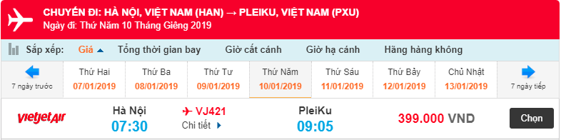 Giá vé máy bay Hà Nội đi Pleiku