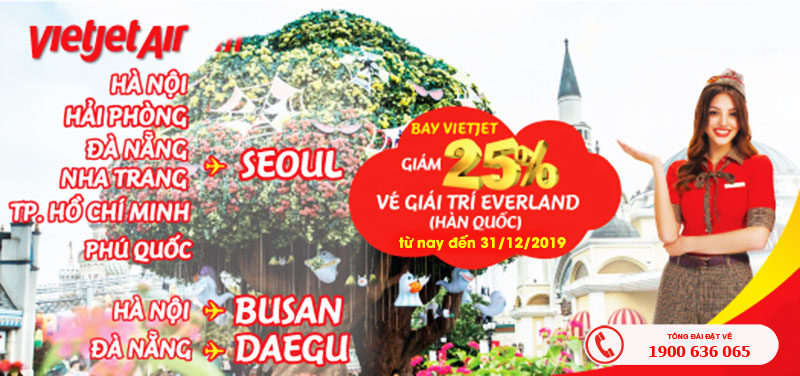 Bay cùng Vietjet Air giảm ngay 25% vé vào cổng Everland