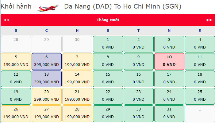 Vé máy bay 0 đồng hành trình Đà Nẵng đi Hồ Chí Minh