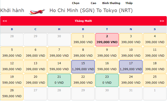 Giá vé 0 đồng hành trình Hồ Chí Minh đi Tokyo