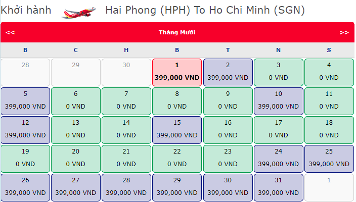 Vé máy bay 0 đồng hành trình Hải Phòng đi Hồ Chí Minh