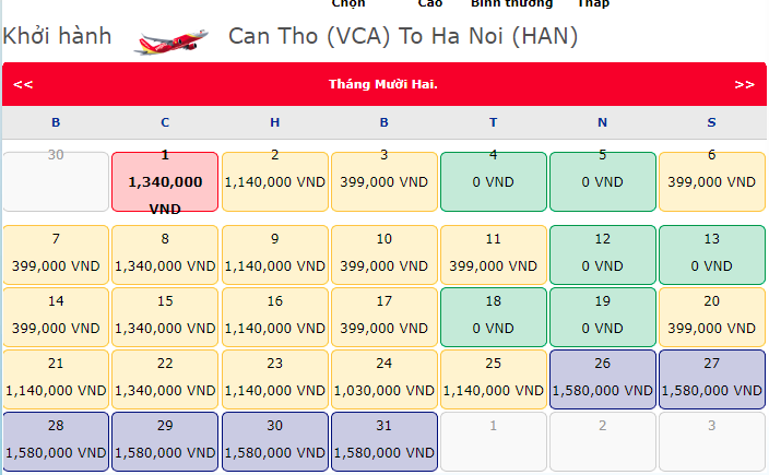 Giá vé máy bay 0 đồng của Vietjet từ Cần Thơ đi Hà Nội