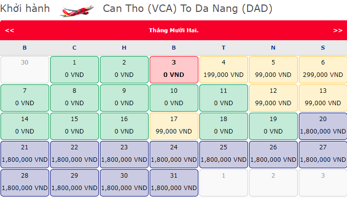 Giá vé máy bay 0 đồng của Vietjet từ Cần Thơ đi Đà Nẵng