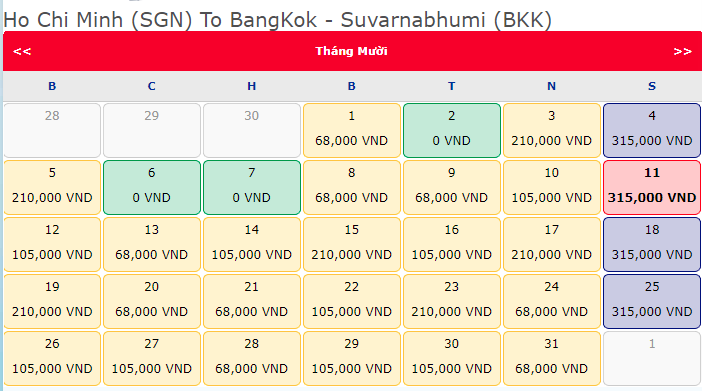 Khuyến mãi bay quốc tế hành trình Hồ Chí Minh Bangkok