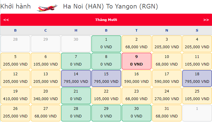 Khuyến mãi bay quốc tế hành trình Hà Nội đi Yangon