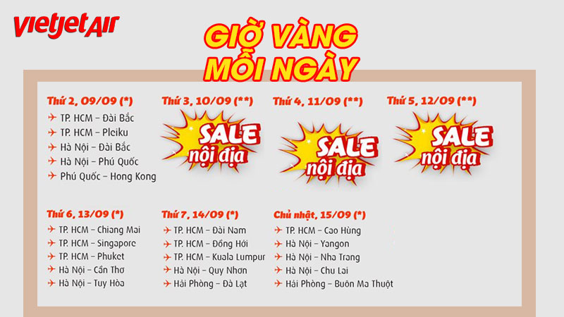 Khuyến mãi giờ vàng Vietjet, săn vé 0 đồng thôi!