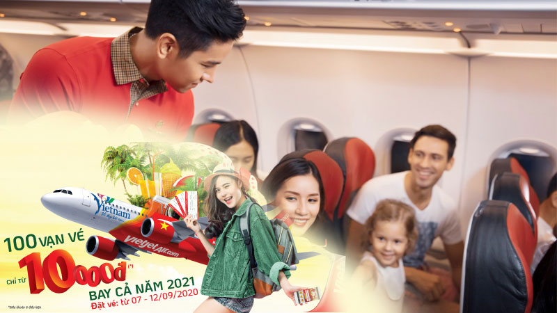 Khuyến mãi vé máy bay chỉ từ 10.000 VND bay cả năm cùng Vietjet