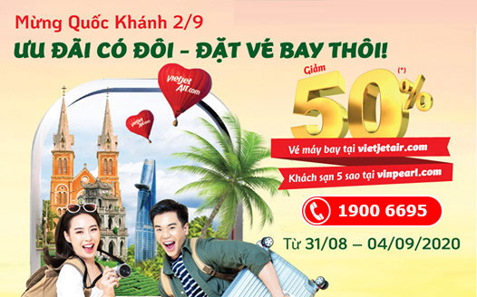 Vietjet Air khuyến mãi Quốc khánh 2/9 “ưu đãi có đôi”