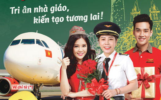 Tri ân nhà giáo Vietjet Air khuyến mãi vé máy bay 0 đồng