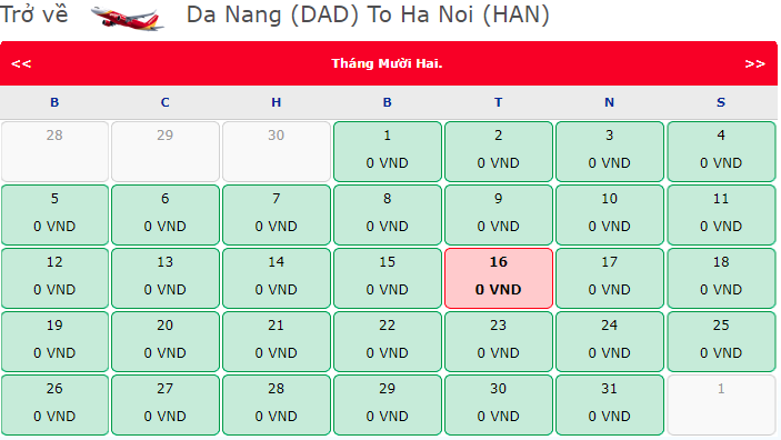 Vé máy bay 0 đồng hành trình Đà Nẵng đi Hà Nội