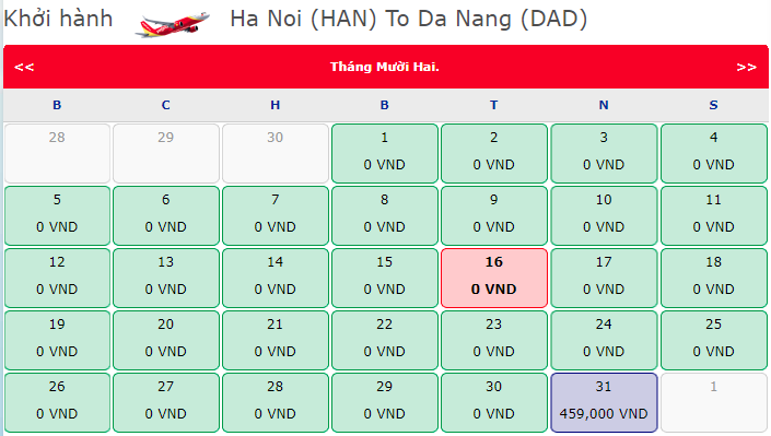 Vé máy bay 0 đồng hành trình Hà Nội đi Đà Nẵng