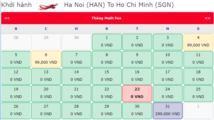 Vé máy bay 0 đồng Hà Nội đi Hồ Chí Minh