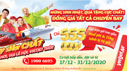 Vietjet Air khuyến mãi mừng sinh nhật đồng giá 555.000 VND