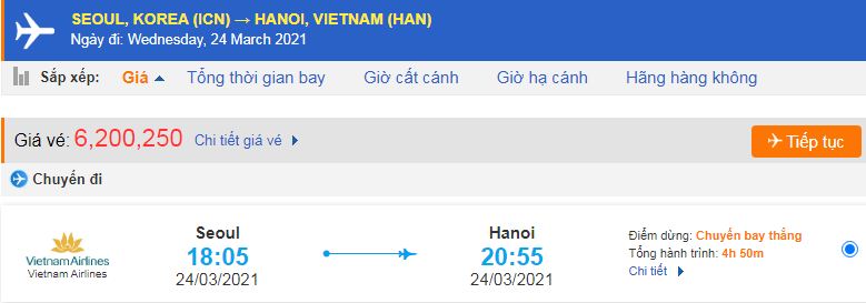 Vé máy bay từ Hàn Quốc về Việt Nam 