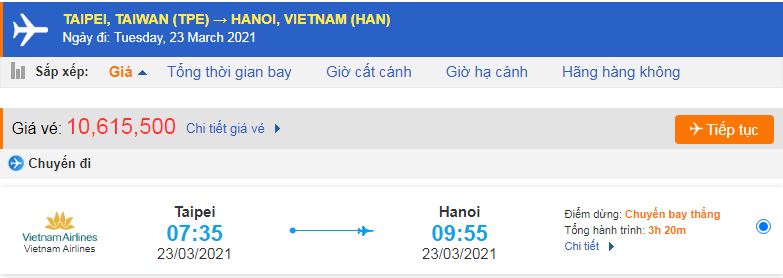 Vé máy bay từ Đài Loan về Việt Nam Vietnam Airlines