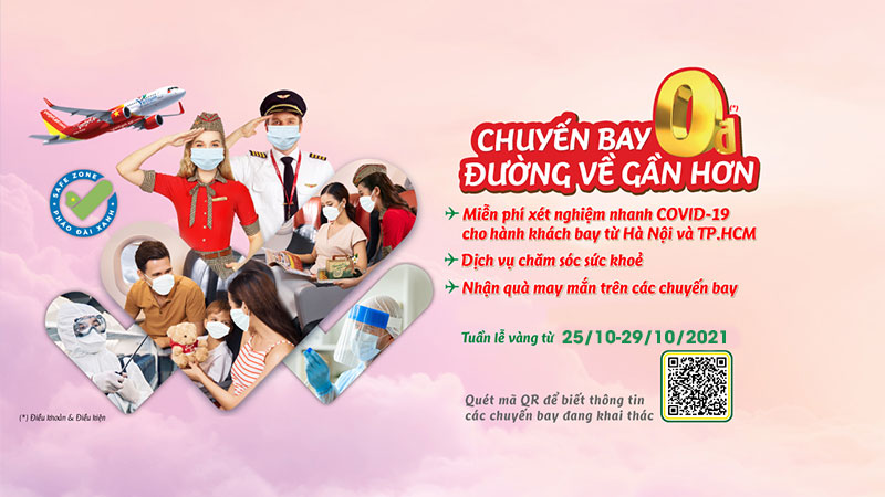 Vietjet Air khuyến mãi vé máy bay 0 đồng đường về gần hơn