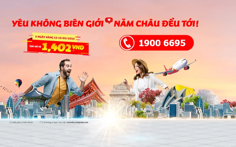 Vietjet ưu đãi vé máy bay 1402đ dịp Valentine 142