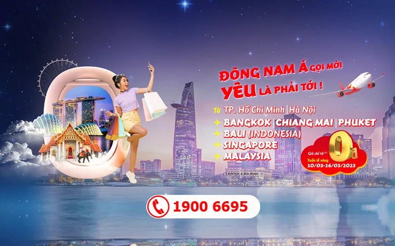 Vietjet ưu đãi vé máy bay 0 đồng bay Đông Nam Á