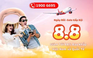 Ưu đãi 88% Vietjet Air bay Việt Nam và Quốc tế mừng ngày đôi 8/8 2023